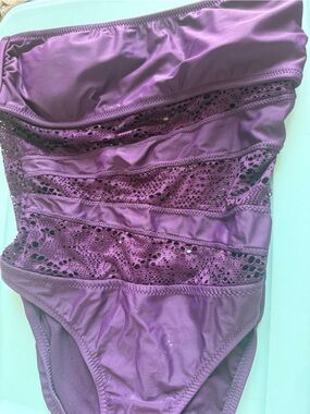 Women's Purple Lace-Panel Bandeau Swimwear